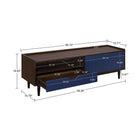 Manhattan Comfort Duane 59.25" Mid-Century Modern TV Stand - Dark Brown and Navy Blue-Features Open Curve Handle with Sliding Door Capabilities Over Shelf and Drawer Side