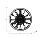 Monarch Specialties Clocks 16" Round Wall Clock - Silver Black -Durable silver gray plastic frame with a glass surface, and black metal hands attached to a black vintage style backdrop for a decorative flair