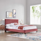 Modway Roxanne Performance Velvet Queen Platform Bed with Wood Legs and Gold Metal Sleeves - Dusty Rose-Wood Legs With Gold Metal Sleeves
