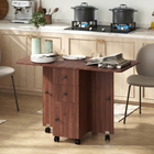 HOMCOM Rolling Drop Leaf Folding Dining Table with Drawers & Storage Cabinet for 4-6 - Brown-Two sideboards lift to accommodate up to six people