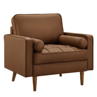 Modway Valour Tufted Vegan Leather Accent Armchair - Brown-Vegan Leather Upholstery