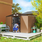 Outsunny Garden Storage Shed with Steel Foundation - 9.1' x 6.4' x 6.3' - Brown-Built from galvanised steel construction with painted finish for weather protect 