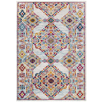 Modway Entourage Khalida Distressed Vintage Floral Lattice Area Rug - 5 ft W x 8 ft L - Ivory Blue Orange Yellow Red-Distressed Vintage Floral Lattice Area Rug 