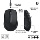 Logitech MX Anywhere 3S Compact Wireless Mouse - Black-Quick Charging, Long-Lasting USB C Mouse: Stays powered for up to 70 days on a full charge and lasts up to 3 hours off a 1-minute charge ; charge with the included USB C cable