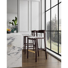 Manhattan Comfort Klismos 20" Mid-Century Modern Faux Leather Upholstered Bar Stool - Ivory and Dark Walnut - 2 Pack-20.5" L x 22" W x 40.75" H