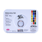 Mont Marte Watercolour Paint 21-Piece Set in Tin - Assorted Colours-Includes 18 vibrant watercolour paints, a medium water brush pen, sponge and palette in one compact tin