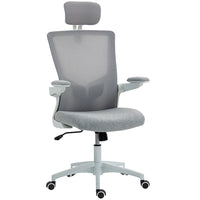 HOMCOM Ergonomic Office Chair with Adjustable Headrest - Grey-Get customized support with an adjustable headrest and 2D lumbar support for comfort