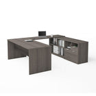 Bestar i3 Plus U-Desk with Two Drawers, Bark Grey (160860-47)-U-Desk