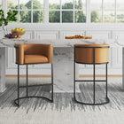 Manhattan Comfort Cosmopolitan 23.7" Mid-Century Modern Faux Leather Upholstered Bar Stool - Camel and Black - 3 Pack-Frame Made of Durable Metal with Geometric Design
