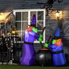 HOMCOM 5.5' Lit Inflatable Witches with Cauldron Halloween Yard Decoration-Durable design made of weather-resistant, polyester cloth material that has an IP44 waterproof rating 