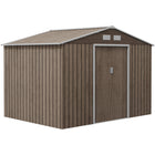 Outsunny Garden Storage Shed with Steel Foundation Kit - 9.1'x 6.4' x 6.3' - Distressed Light Brown-Large inner space for storing tools bicycle, garden tools, lawn care equipment and more 