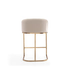 Manhattan Comfort Louvre 20" Mid-Century Modern Faux Leather Upholstered Counter Stool - Cream and Titanium Gold - 3 Pack-Seat Height: 26"