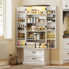 HOMCOM 72" H Kitchen Pantry Cabinet with LED Light and Door Shelves - White-Three-level adjustable shelves offer customizable storage for items of various sizes 