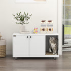 PawHut Cat Litter Box Enclosure with Scratching Pad - White-A double door allows convenient access to the litter box for cleaning 