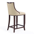 Manhattan Comfort Emperor 19" Traditional Faux Leather Upholstered Bar Stool - Cream and Walnut - 3 Pack-Delivered to you Fully Assembled! No Assembly Required