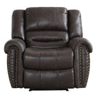 Ebello Chemika 40.9" W Classic Super Soft Padding And Oversize Manual Recliner With Rivets-darkbrown-Nailhead trim along the arms adds a traditional detail