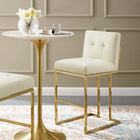 Modway Privy Gold Stainless Steel Performance Velvet Bar Stool - Gold Ivory-Soft Polyester Fabric Upholstery