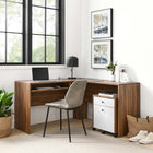 Modway Transmit 73.5" Wood Desk and File Cabinet Set - Walnut White-Particleboard and MDF Construction