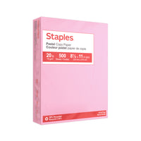 Staples 30% Recycled Pastel Coloured Copy Paper - Letter - 8-1/2" x 11" - Pink - 500 Sheets-8-1/2" x 11"