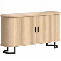 HOMCOM 55" Fluted Modern Sideboard Buffet Cabinet with Sliding Doors - Natural Wood-Fluted sliding doors and oval silhouette create a sleek, refined aesthetic