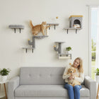 PawHut 4-Piece Cat Wall Shelf Furniture Set - Light Grey-Platforms and hammock satisfy cats'climbing instincts 