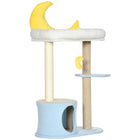 PawHut 41" Moon Cat Tree for Indoor with Teddy Fleece Star - Blue-Designed with moon and star shapes for a lovely look 