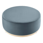Modway Tilden Large 38" Round Performance Velvet Upholstered Ottoman - Cadet Blue/Natural-Non-Marking Foot Glides