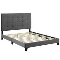Modway Melanie Tufted Button Upholstered Performance Velvet Twin Platform Bed - Grey-Platform Bed Frame With Headboard
