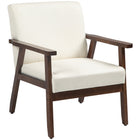 HOMCOM Modern Accent Chair with Cushioned Seat - Wood Legs for Bedroom - Cream White-Breathable linen-feel fabric resists wrinkles and deformation 
