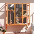 PawHut 61" H Outdoor Catio Window Box - Orange-Safety net protects cats from vehicles and predators outdoors 