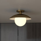 Hudson&Canal Alvia 14.5" Wide Semi Flush Mount with Metal/Glass Shade - Brass/White-Mounting hardware included