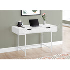 Monarch Specialties 7554 48" Computer Desk - White/White Metal-Metal base in a white finish provides stability and includes slender metal legs that are recessed under the rectangular desktop