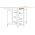 HOMCOM Drop Leaf Folding Dining Table with Storage Shelves for 4-6 - White-Drop leaf design allows three setups: no leaf, a leaf, or two