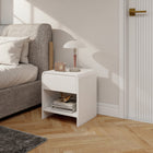 HOMCOM Nightstand with Drawer and Open Shelf - White - Set of 2-Smooth, rounded corners prevent accidental bumps, making it family-friendly