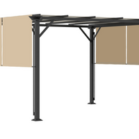 Outsunny 10 ft W x 12 ft L Retractable Pergola Canopy - Beige-UV resistant polyester canopy roof blocks most harmful rays