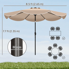Outsunny Round Market Patio Umbrella with Valance - 9' x 9' - Khaki-Patio umbrella features a powder-coated metal frame with eight reinforced ribs for stability
