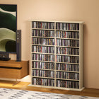 HOMCOM 8-Tier Media Storage Cabinet with Adjustable Shelves - Natural Wood-Anti-tipping strap enhances safety and stability