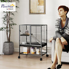 PawHut 34" H 2-Tier Rolling Small Animal Cage - Black-A removable tray combine with an upper net to capture dirt easily 