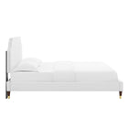 Modway Sienna Performance Velvet Full Platform Bed with Wood Legs and Gold Sleeves - White-Reinforced Center Beam and Support Legs