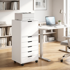 HOMCOM 5 Drawer Vertical Mobile Filing Cabinet with Lockable Wheels - White-Easily move this file cabinet on four casters (two with brakes), then lock them for stability 