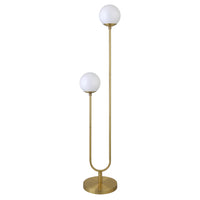 Hudson&Canal Dufrene 2-Light Floor Lamp with Glass Shades - Brass/White Milk-Mid-century style for your living room, office space, bedroom, or reading nook