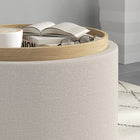 HOMCOM Round Tray Top Coffee Table with Storage and Upholstery - Cream White-MDF tabletop with natural wood veneer for easy cleaning