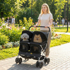PawHut Double Foldable Dog Stroller with 2-Seater Carrier-Washable pads and safety leashes keep pets secure and comfortable
