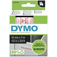 DYMO D1 Label Maker Tape - 12mm (1/2") - Red Print on White Label-Dymo Standard D1 Tape