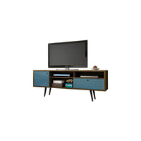 Manhattan Comfort Liberty 70.86" TV Stand, Rustic Brown/Aqua (202AMC93)-Free Standing TV Stand for Living Room and Bedroom use.