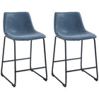 HOMCOM Counter Height Bar Stools with Back - Dark Blue - 2 Pack-Classic distressed PU leather design
