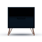 Manhattan Comfort Rockefeller 20.08" Mid-Century Modern 1-Drawer Nightstand - Tatiana Midnight Blue-Mid-Century Modern Nightstand for Bedroom and Living Room Use