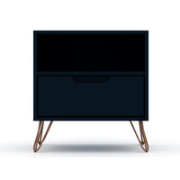 Manhattan Comfort Rockefeller 20.08" Mid-Century Modern 1-Drawer Nightstand - Tatiana Midnight Blue-Mid-Century Modern Nightstand for Bedroom and Living Room Use