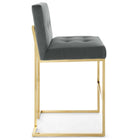 Modway Privy Gold Stainless Steel Performance Velvet Bar Stool - Gold Charcoal-Elegant Biscuit Tufting