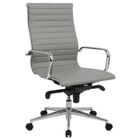 Nicer Interior Ribbed Group Style High Back Chair - Grey-Ribbed grey faux leather (PU) for a sleek, modern look